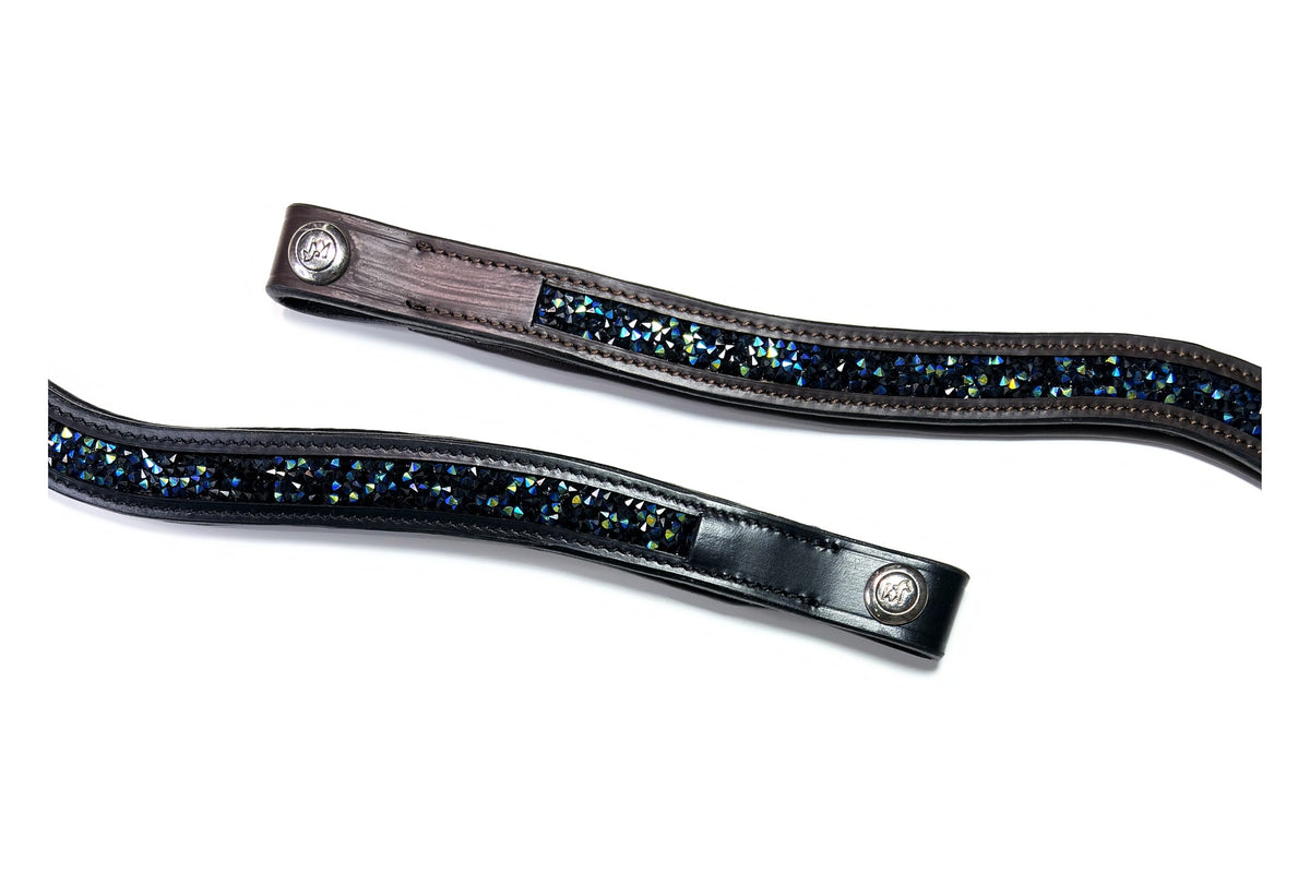 Frontal Artémis Iridescent en cuir noir et malt – passants