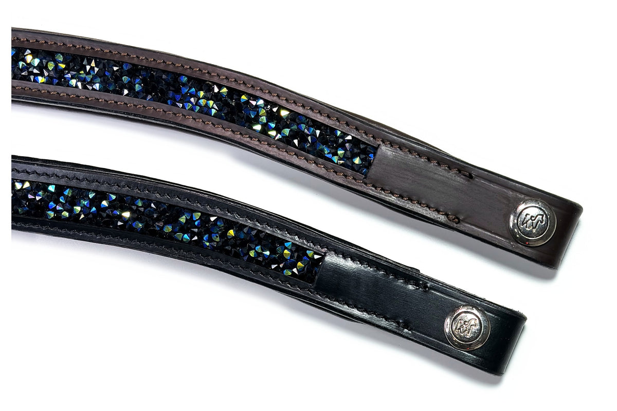 Frontal Artémis Iridescent en cuir noir et malt – passants
