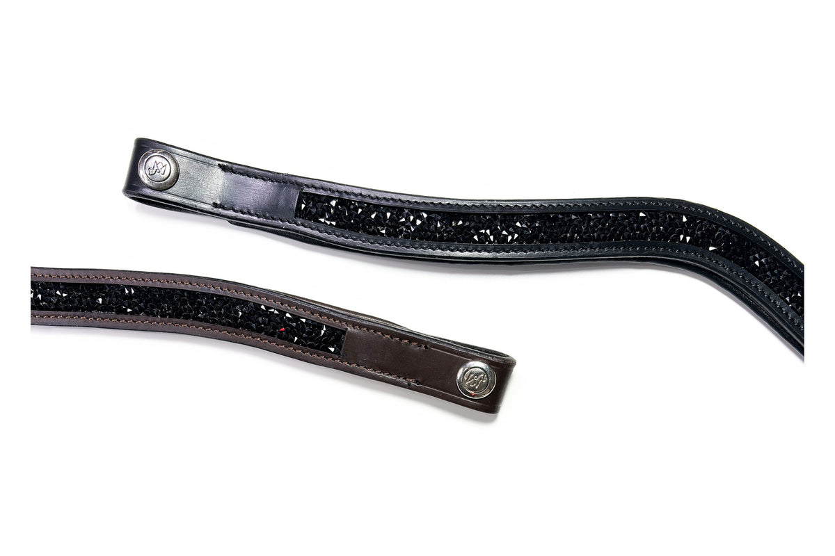 Frontal Artémis Solid Black en cuir noir et malt – passants