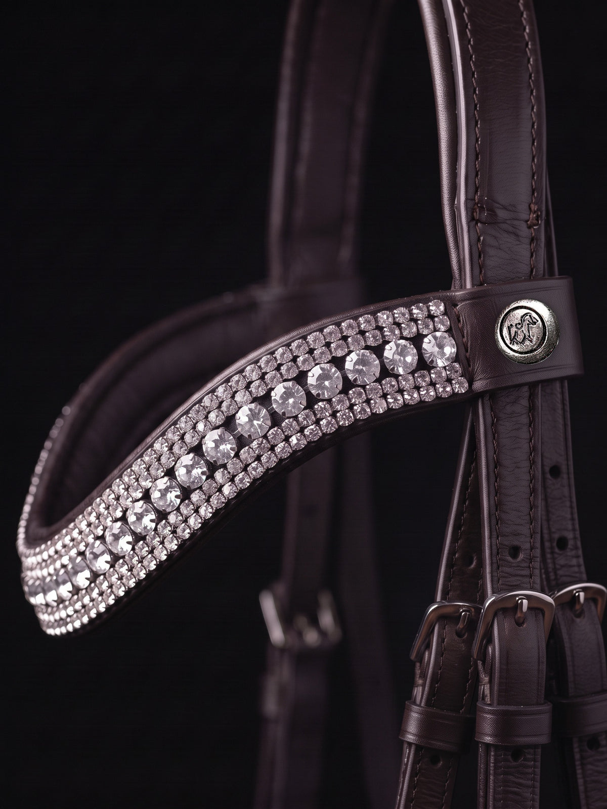 Frontal Hestia sur fond noir, cuir marron (image de synthèse)