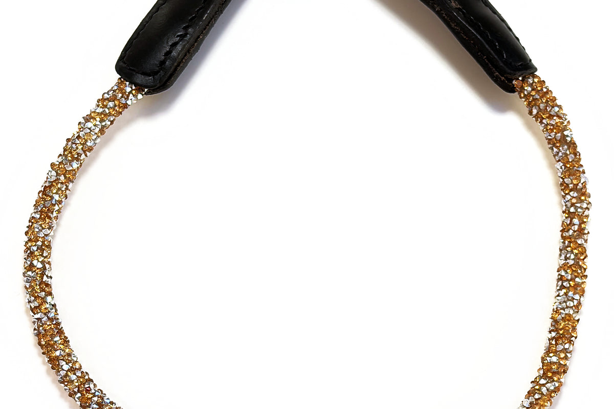 Frontal Séléné Or Cristal, cuir noir, vue à plat