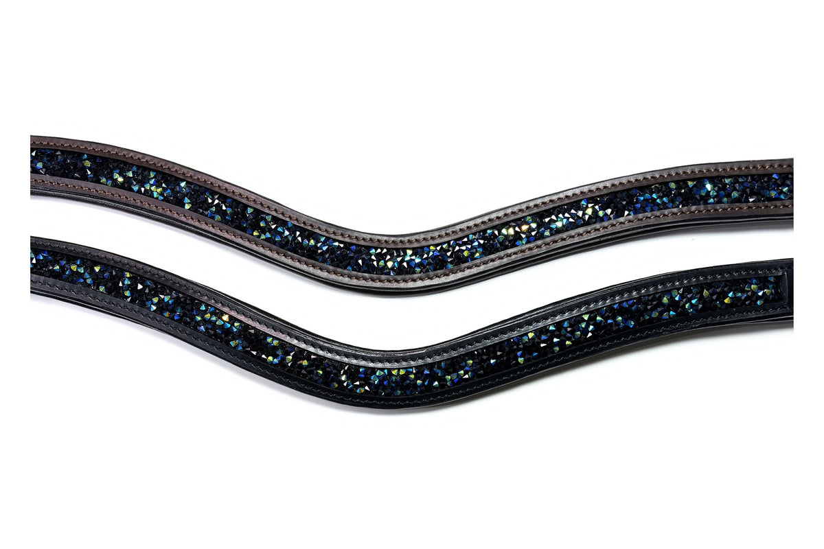 Frontal Artémis Iridescent en cuir noir et malt – duo gros plan