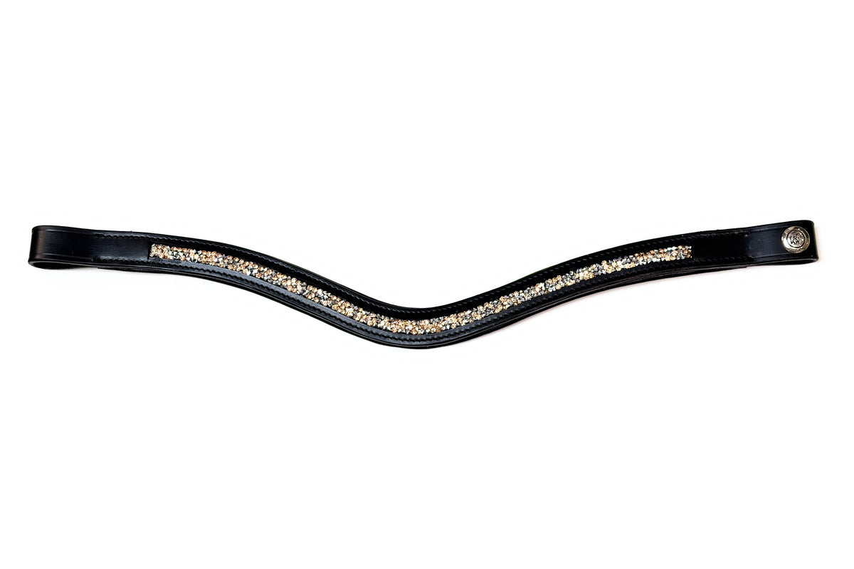 Frontal Artémis Pêche, cuir noir, vue à plat