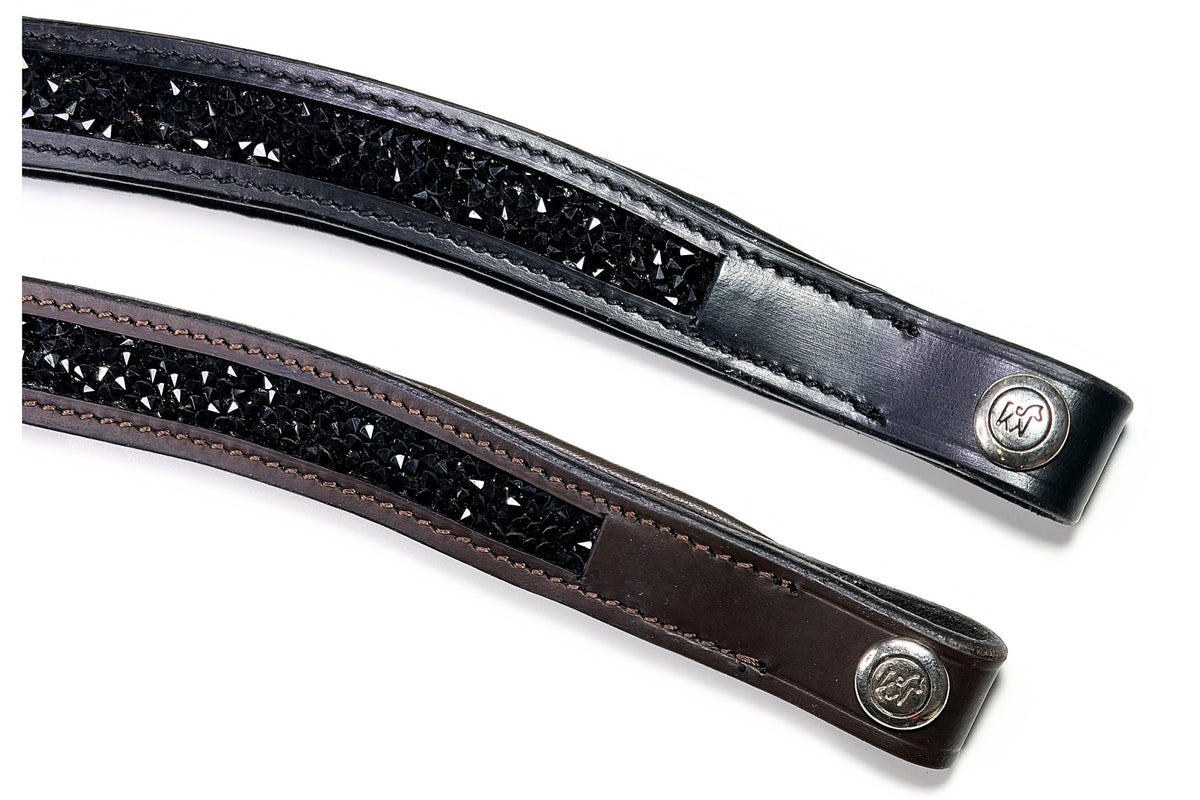 Frontal Artémis Solid Black en cuir noir et malt – passants
