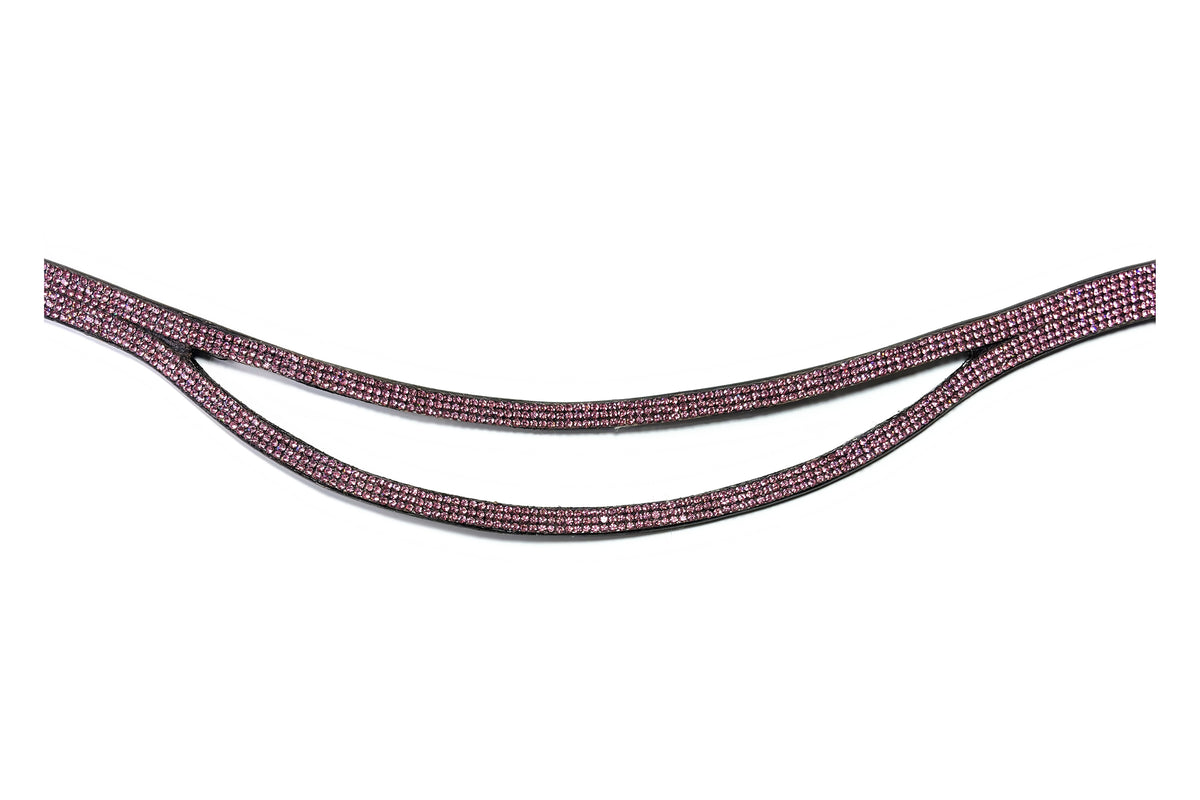 Gros plan des strass du frontal Eris Rose, cuir malt