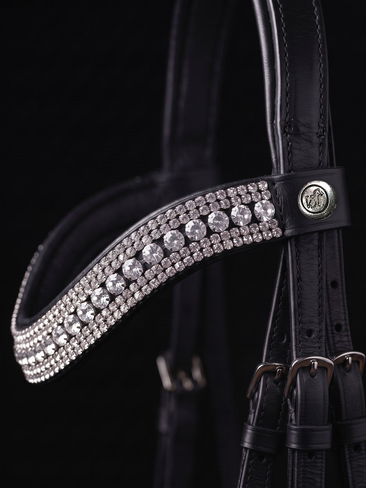 Frontal Hestia sur fond noir, cuir noir (image de synthèse)