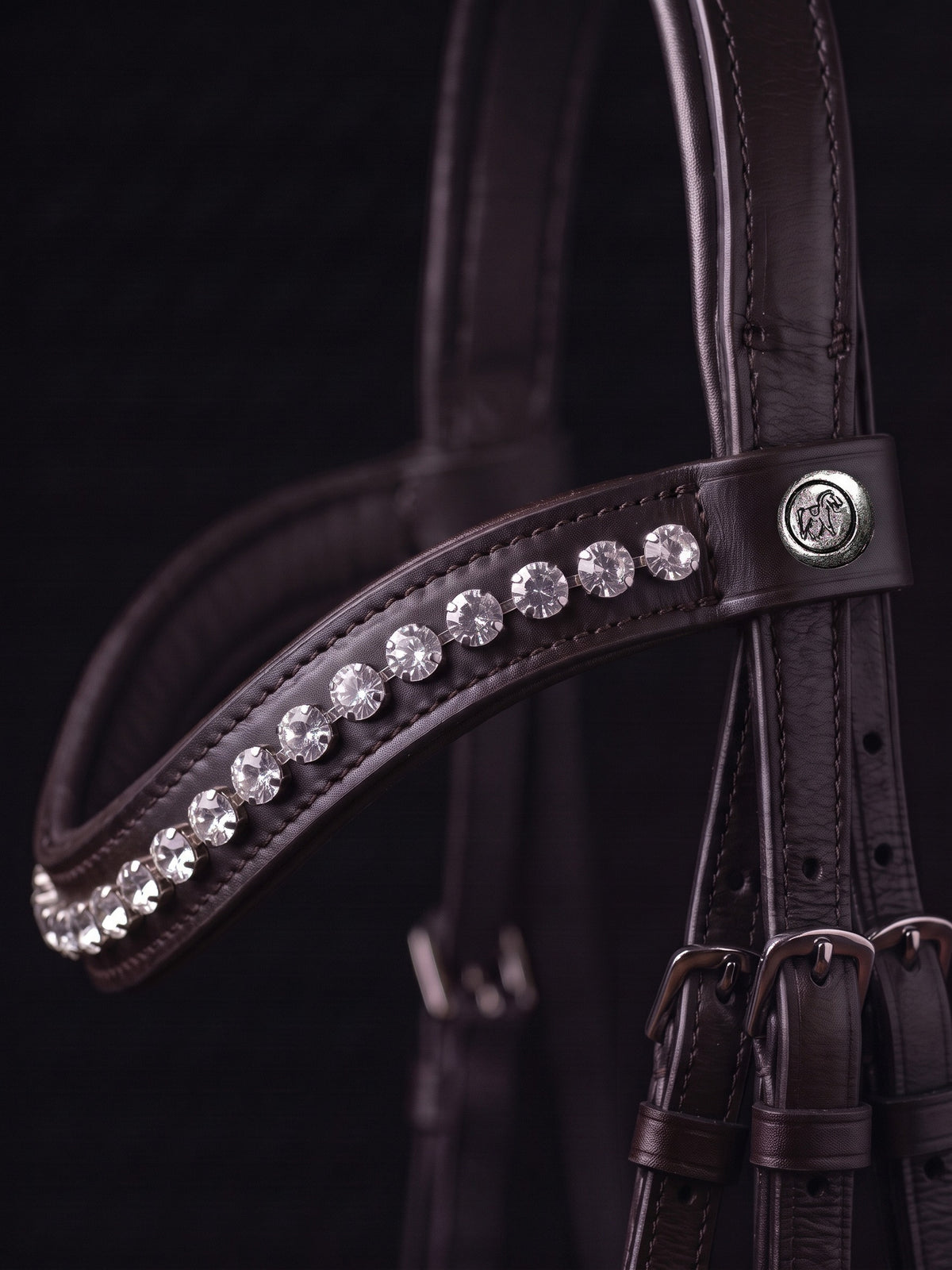 Frontal Metis Cristal sur fond noir, cuir marron (image de synthèse)