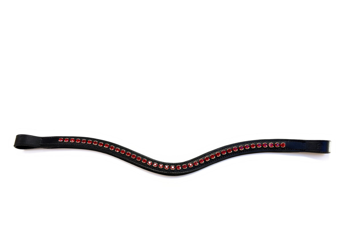 Frontal Metis Rouge, cuir noir, vue à plat