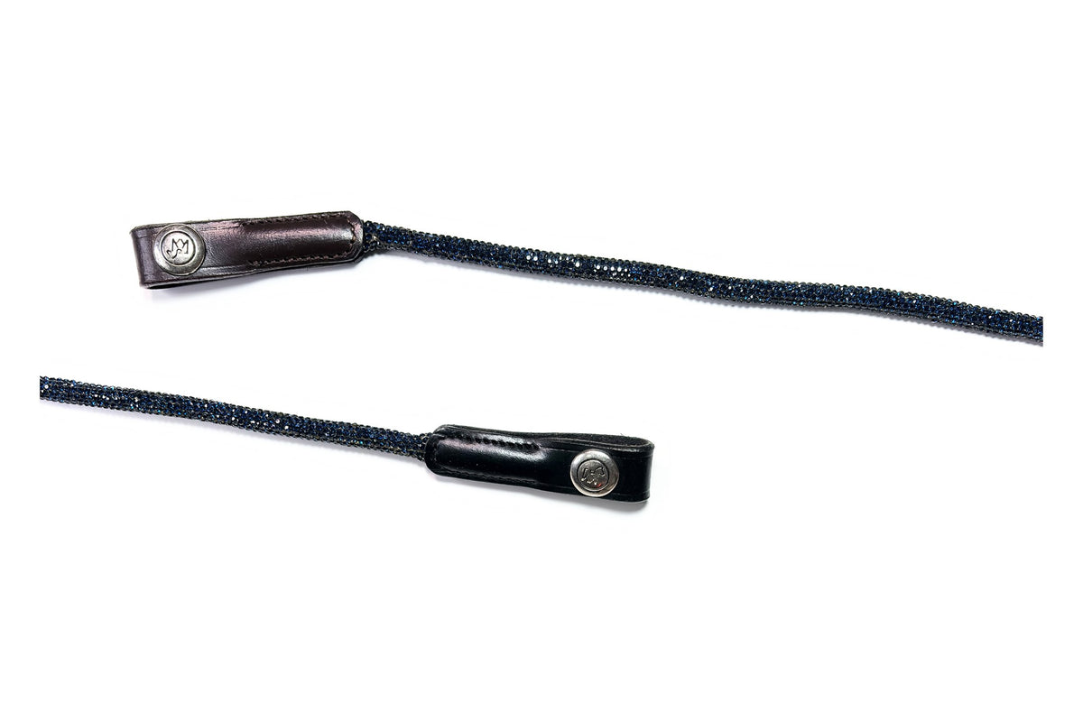Frontal Séléné Navy Blue en cuir noir et malt – duo gros plan